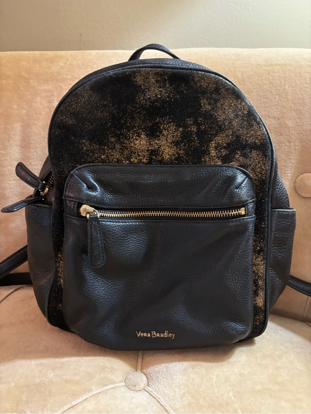 Vera Bradley Black Backpack with Gold Speckle Accents